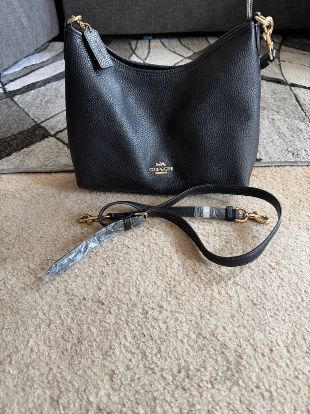 Coach Black Pebbled Leather Hobo Shoulder Bag with Gold Hardware
